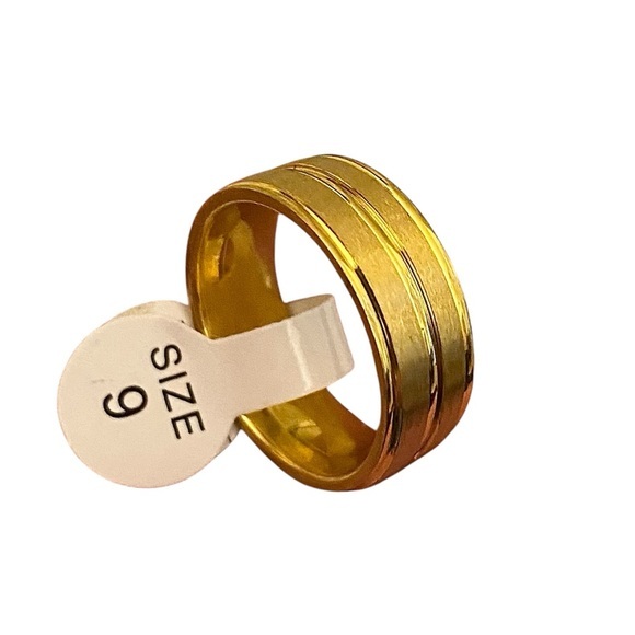 Stainless steel Mens Size 9 8mm Grooved Gold Ring - Picture 1 of 5